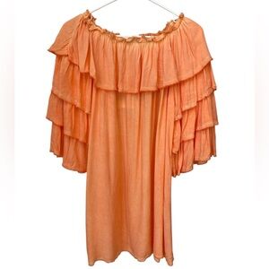Umgee Ruffle Dress Women’s Small Off Shoulder Peach Feminine Fairycore NWT
